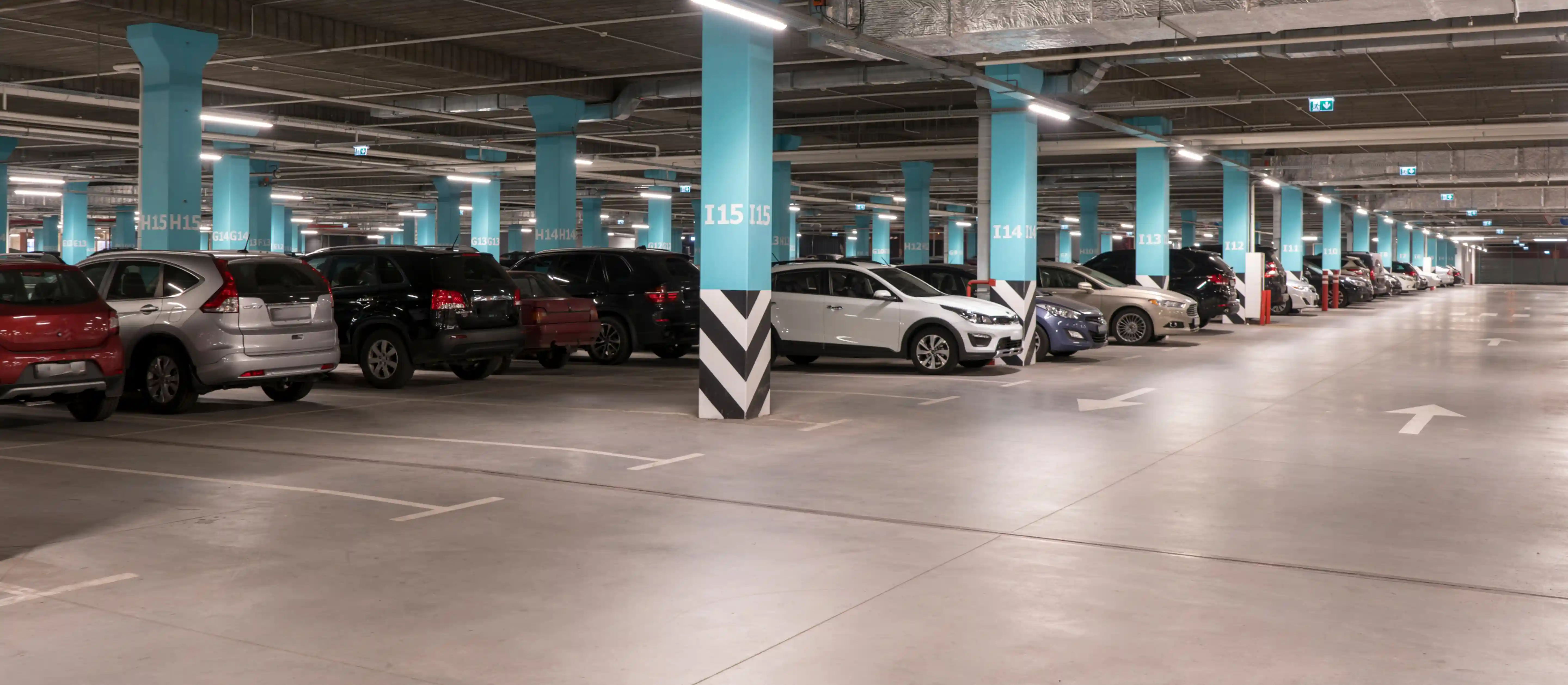 Covered car park with cars